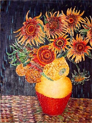 Sunflowers in Clay Vase