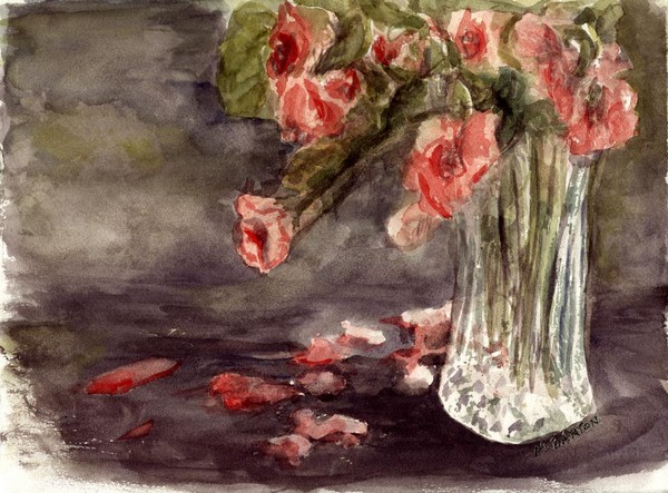Pink Roses with Glass Vase