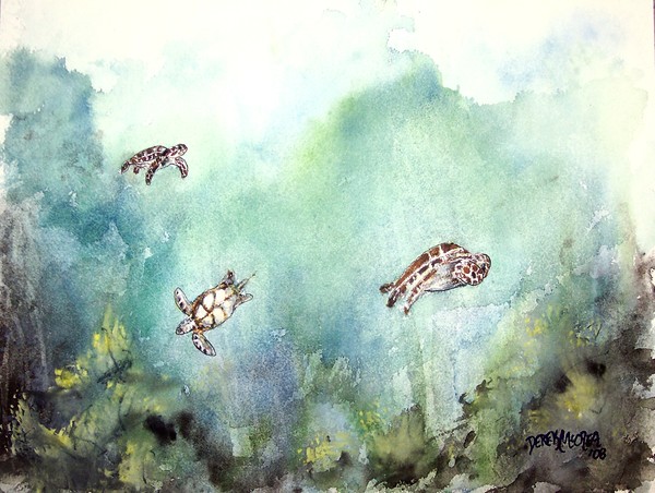 3 sea turtles watercolor painting