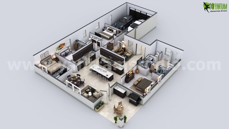 Modern House 3D Floor Plan Design