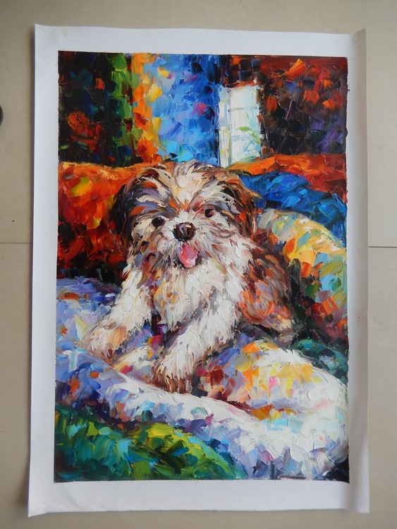 Palette knife oil painting for one dog