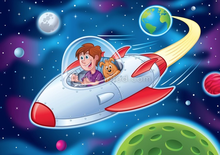 Kid and Dog in Spacecraft
