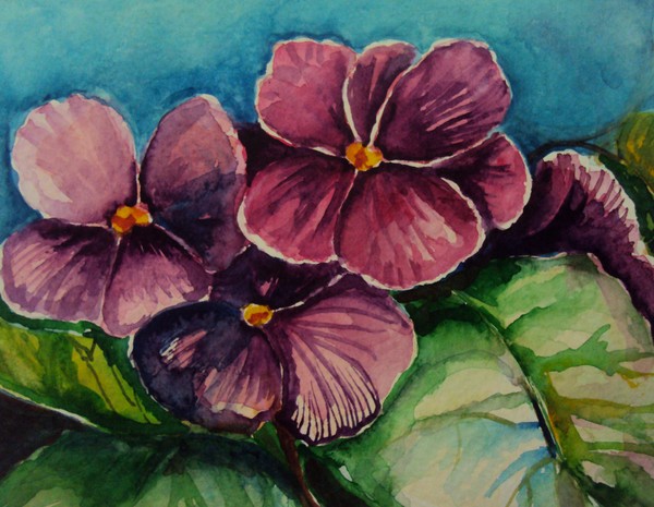 watercolor flower painting violets