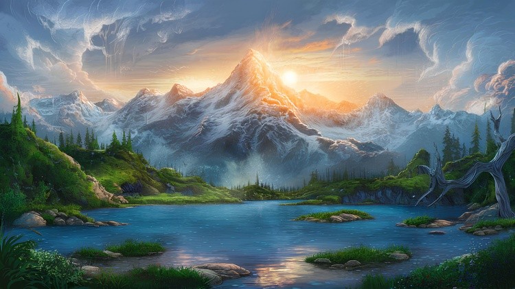 Breathtaking mountain landscape at sunrise