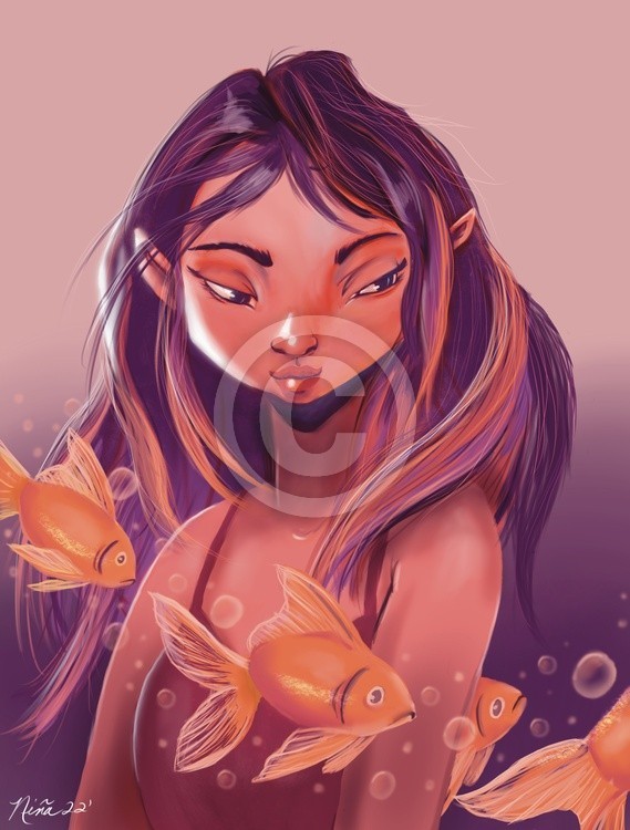 Mermaid and goldfish