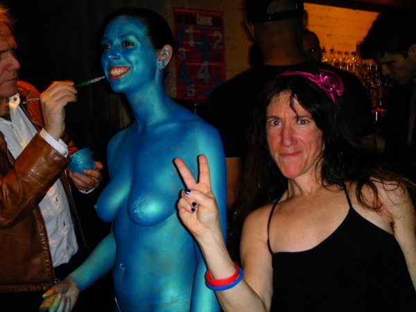 body paint of blue women group