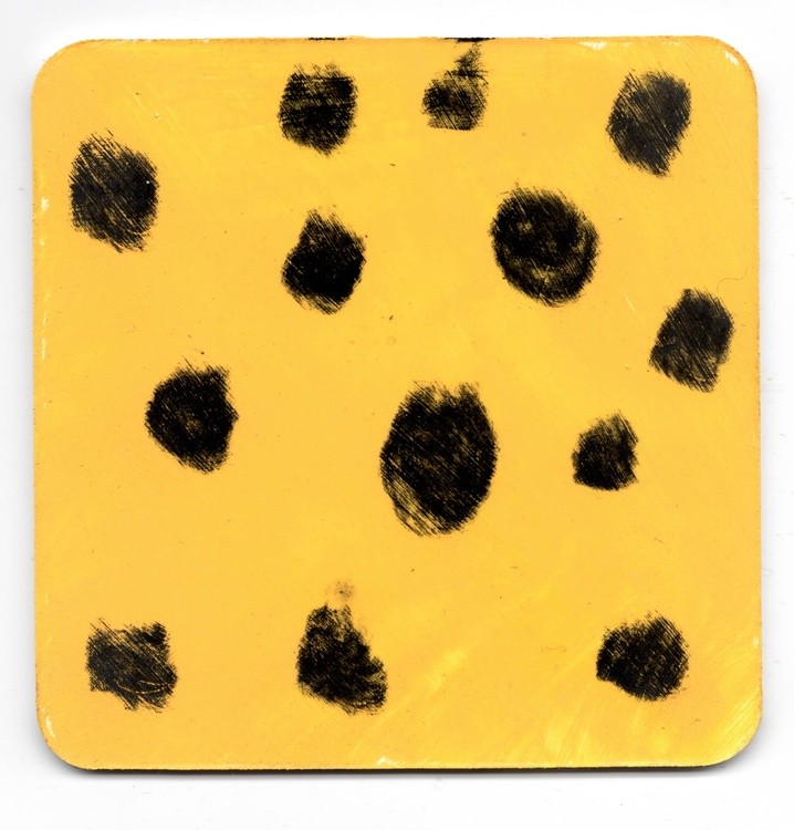 209 GIRL,  Cute design, Yellow artwork, Funny black dots, Redbubble art, square pattern.