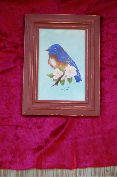 Bluebird and apple blossoms