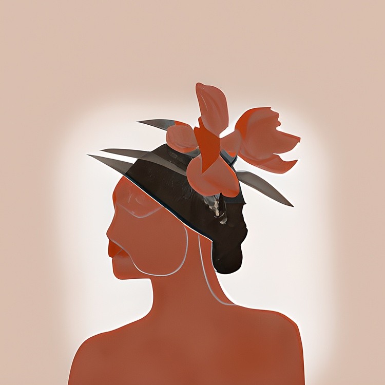 Woman with floral hat duo earth tones minimalist painting