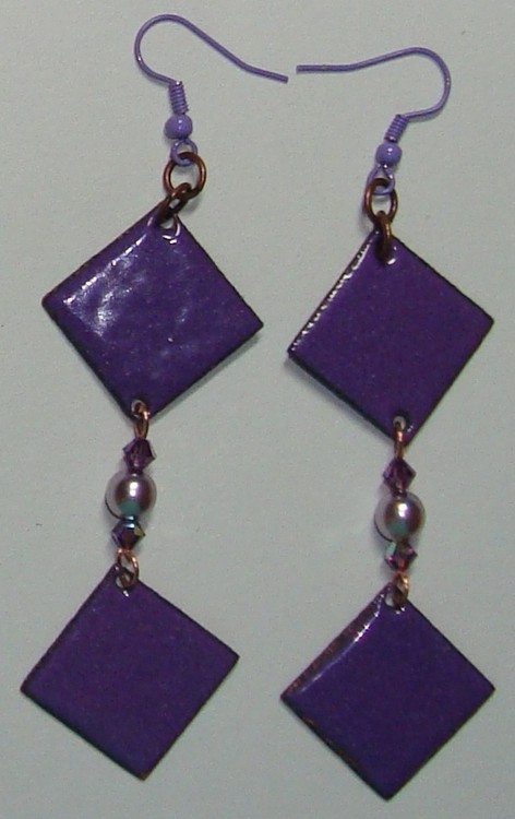 purple copper enamel earrings 3 3 4 in SOLD
