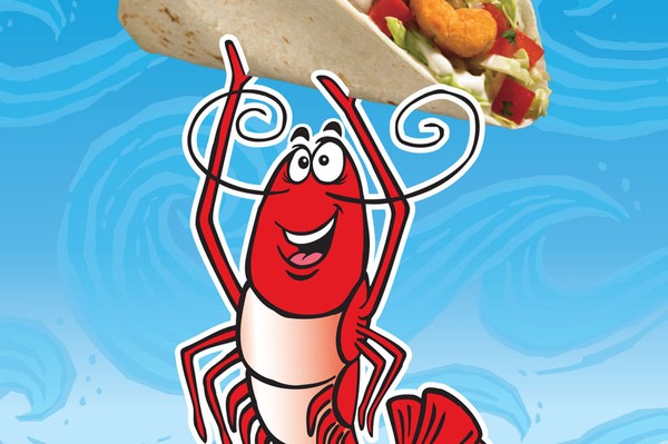 Shrimp holding a shrimp taco