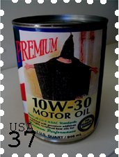 Can of Motor Oil Framed as a Postage Stamp