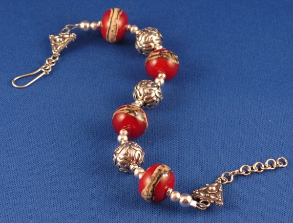Megans Red Hots Lampwork Bead Bracelet