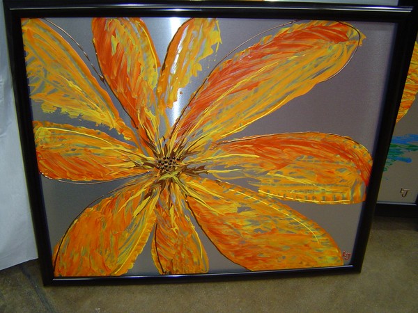 Orange Daisy Abstract Painting on Metal