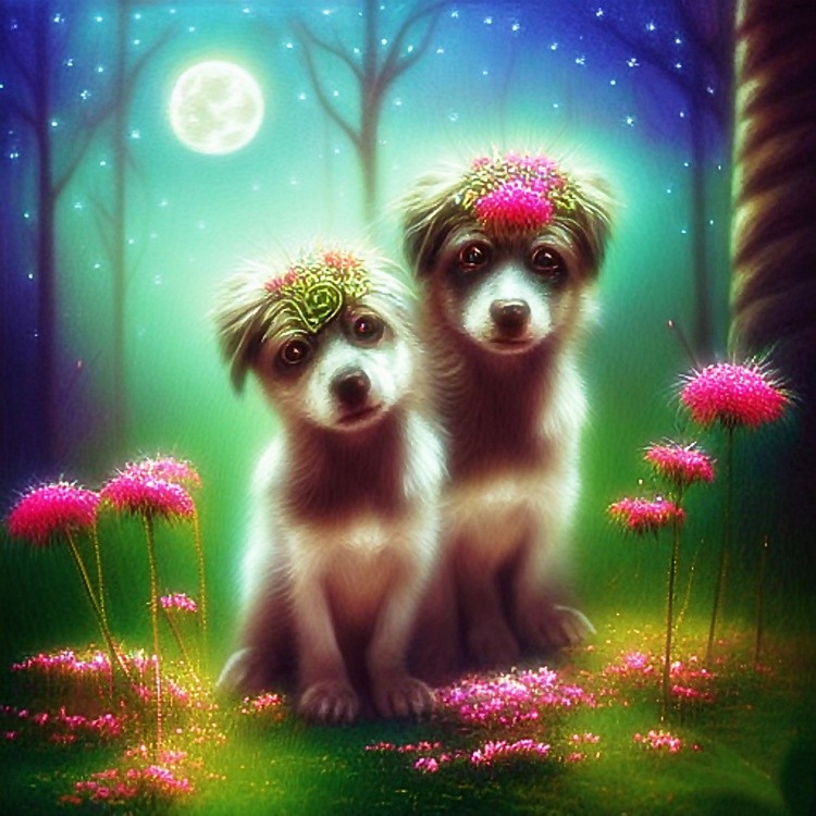 Cute bohemian puppies and moon