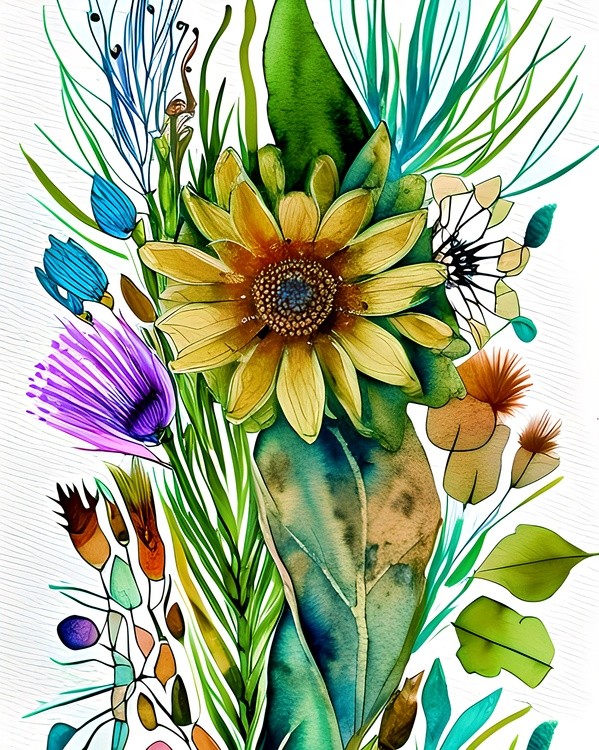 Watercolor sunflower botanical
