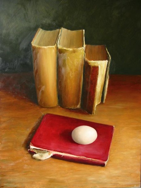 Still life with books and egg