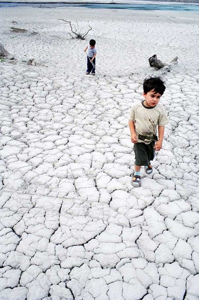 Children at the dry lake