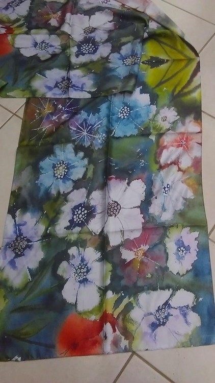 Silk scarf with watercolor motiv 