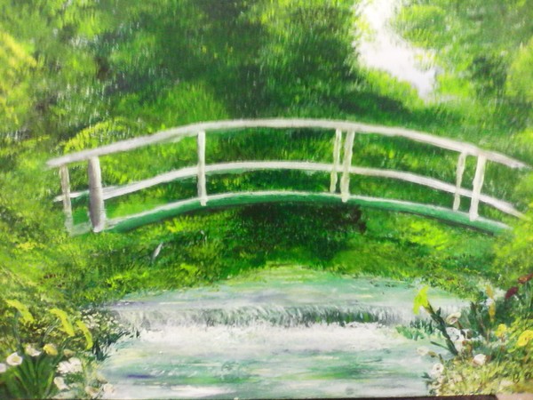 Lovely painting, I think it's a Japanese bridge 