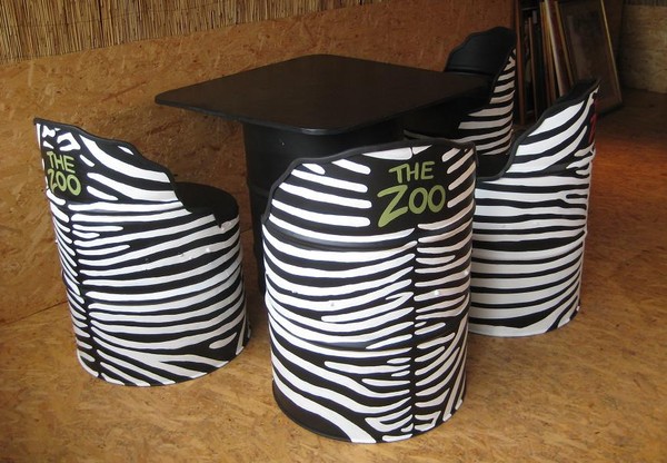 Outdoor setting with zebra stripes for The Zoo, Dr