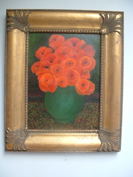 Poppies In Green Vase