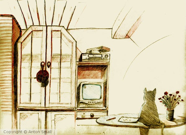 Sketch of my old room & a cat