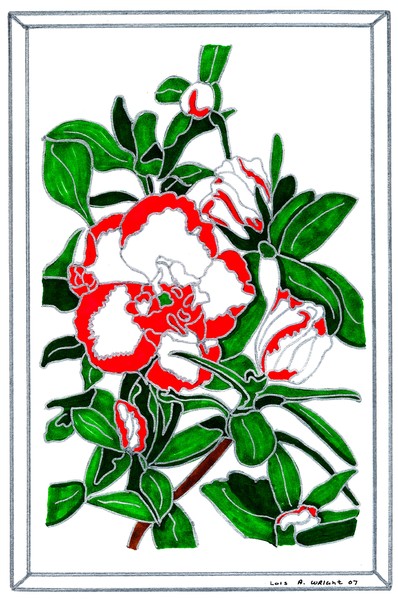 stained glass red & white rose bush