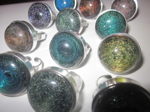 Dichroic Galaxy Glass Bezel Set Rings