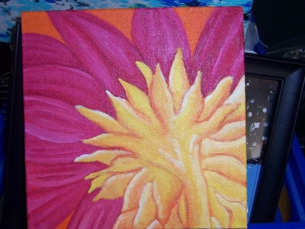 warm colored sunflower acrylic on canvas board