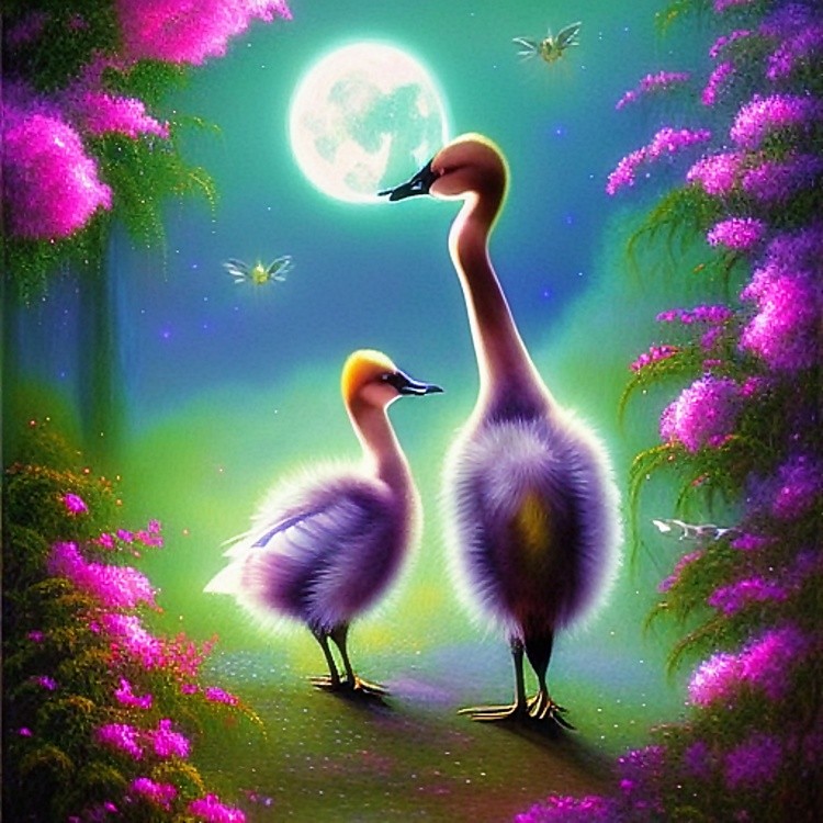 Geese in moonlight