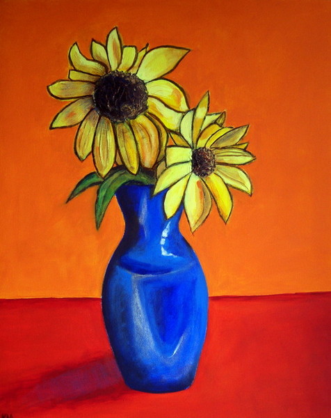 Sunflowers in Blue Vase