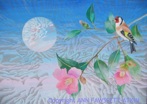 GOLDFINCH, CAMELIA AND MOON.