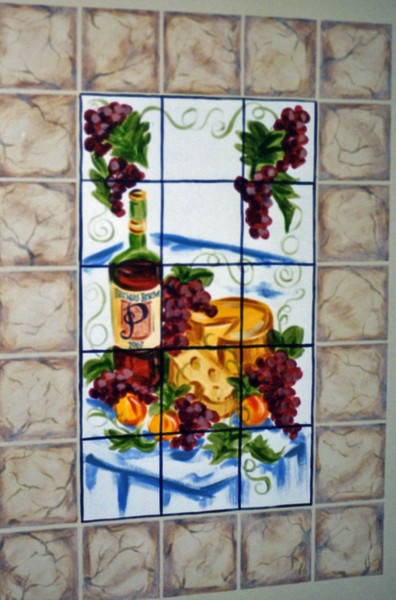 tile with wine and fruit