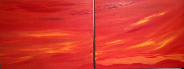 Fiery Red Sunrise - 2 panel painting