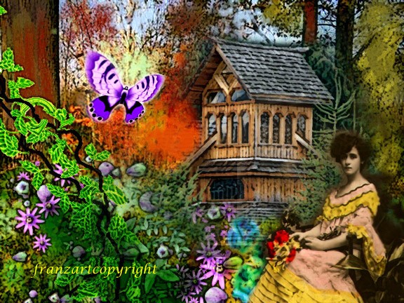 DIGITAL ART Beautiful Lady in Mystical Garden