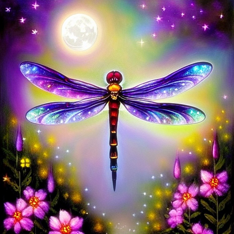 Purple dragonfly and moon