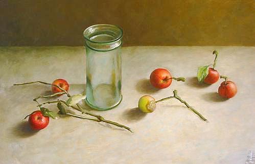 Still life with glass and apples