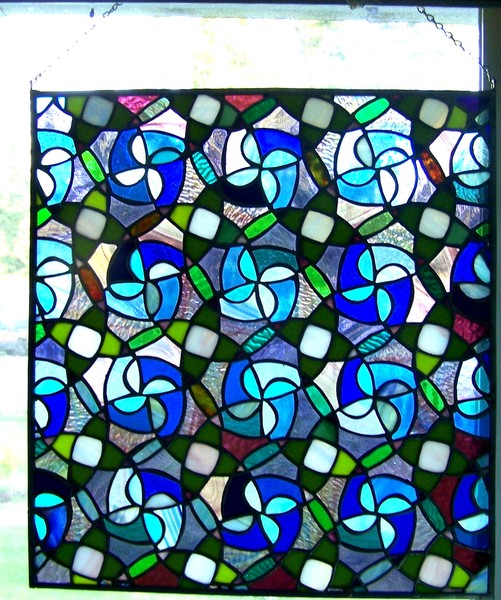 Abstract in Blue Stained Glass Panel