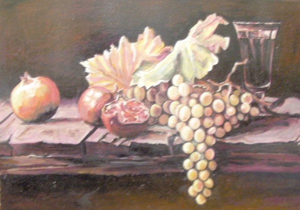 Fruit and glass of wine
