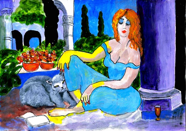 WOMAN & CAT ON HOLIDAY