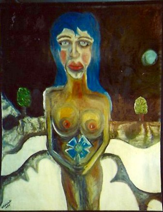 blue woman with flower