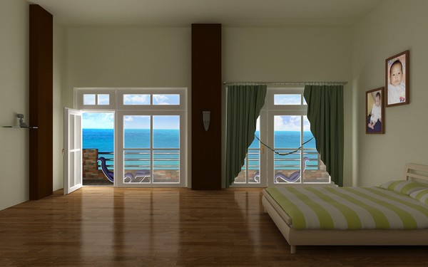 A bedroom by the sea