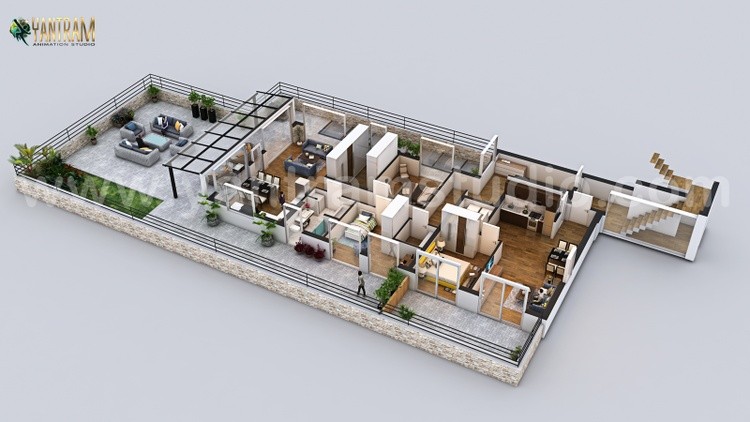 3d floor plan of isometric penthouse area by architectural design studio, Denver- Colorado