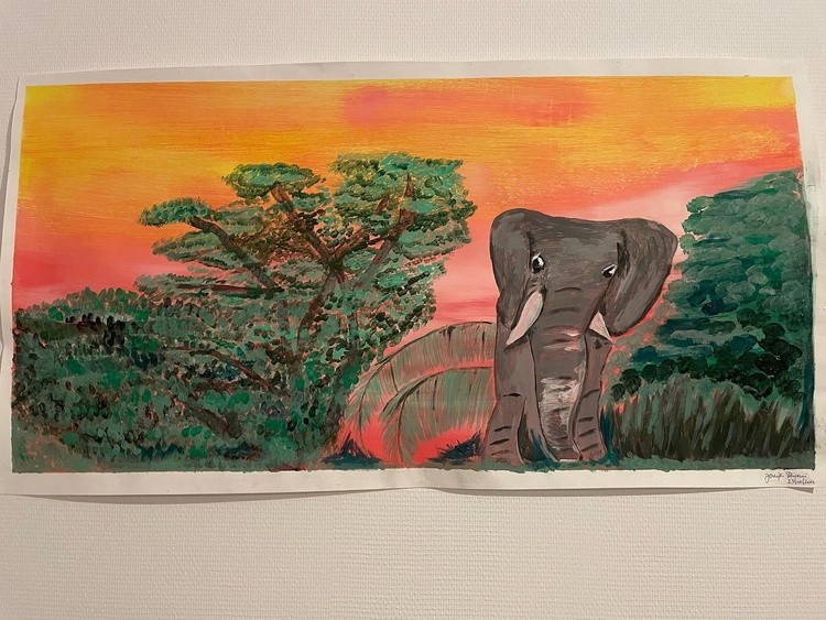 23102021 acrylicpainting junglepainting elephant paintedelephant green sunsetpainting art artwork ar