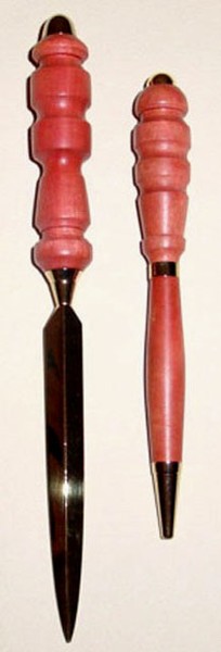 Pink Ivory Wood Lathe Turned Letter Opener/Pen Set