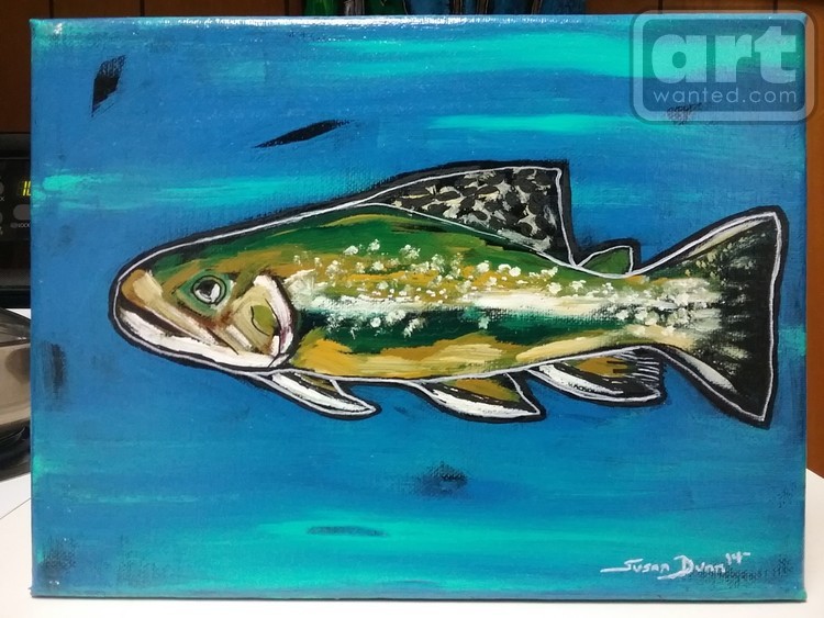 Original Rainbow Trout Painting fish Susan Dunn