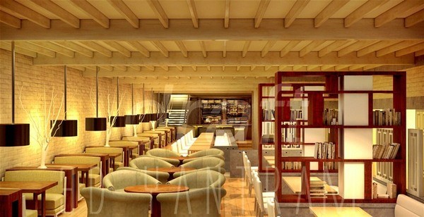 Restaurante de diseño de rendering Interior