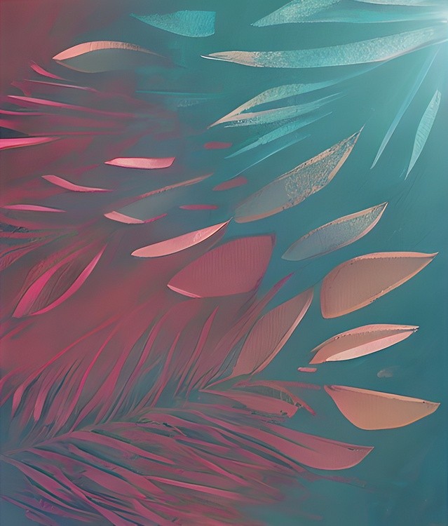 Abstract pink and teal feathers