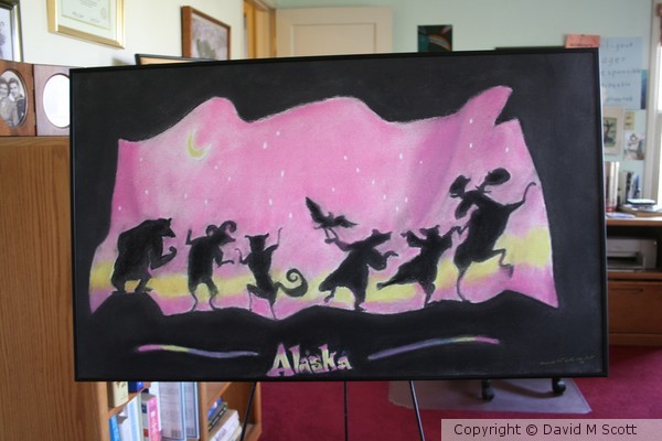 Alaska state tourist logo dancing animals of Alask